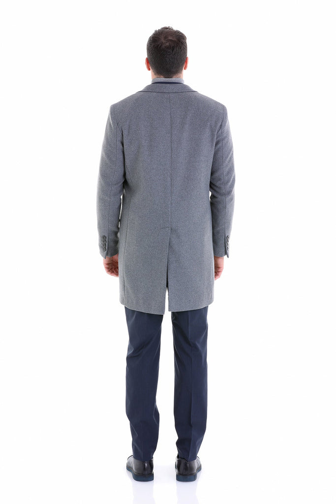 Slim Fit Cachet TBC Notch Lapel Wool Blend Gray Overcoat