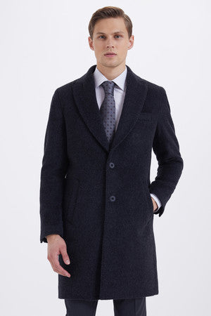 Slim Fit Cachet Wool Blend Charcoal Overcoat Charcoal - MIB