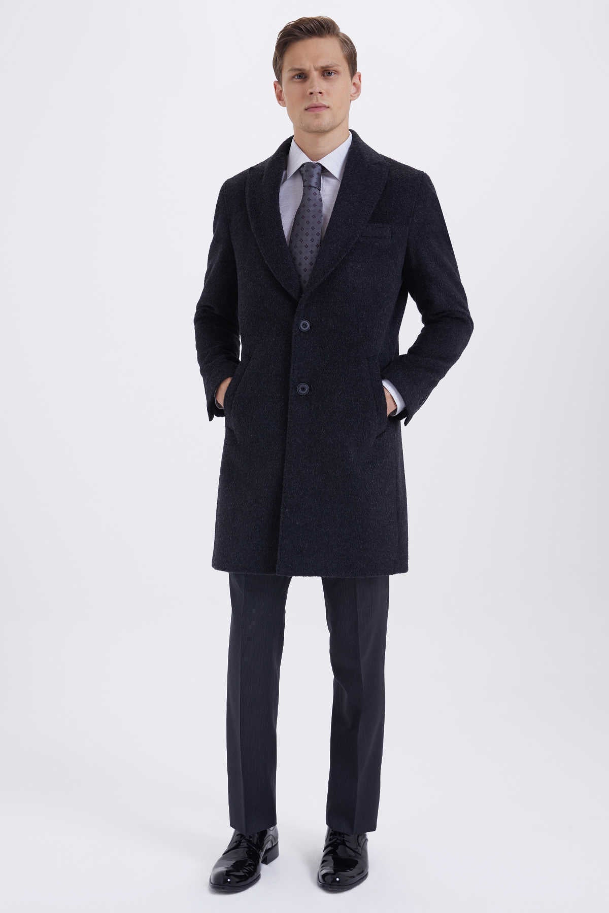 Slim Fit Cachet Wool Blend Charcoal Overcoat Charcoal - MIB