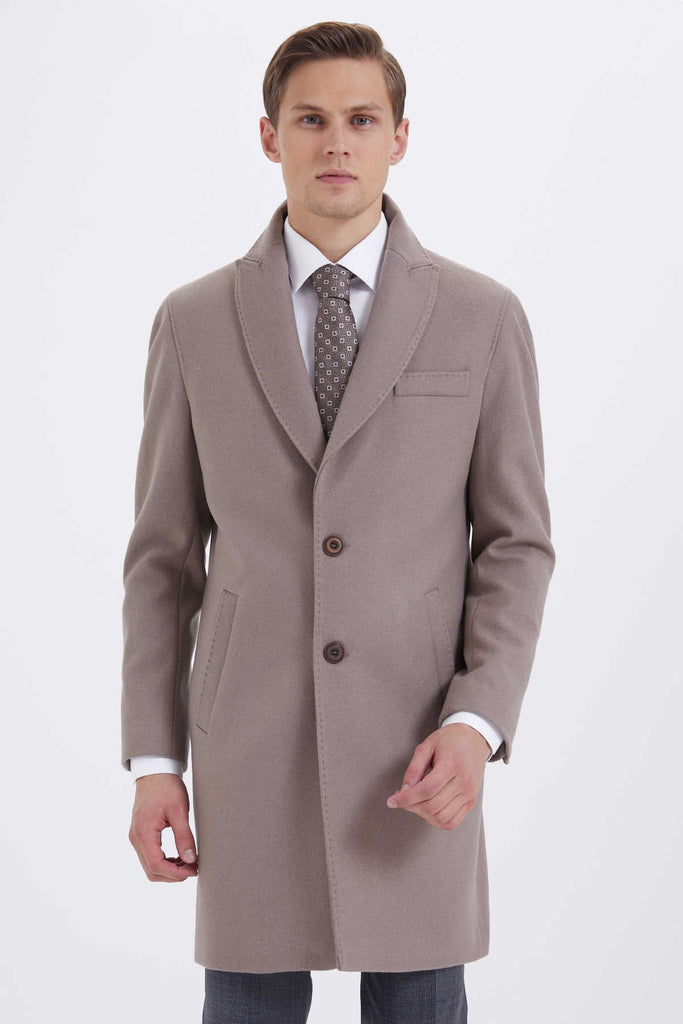 Slim Fit Cachet Wool Blend Mink Overcoat - SAYKI