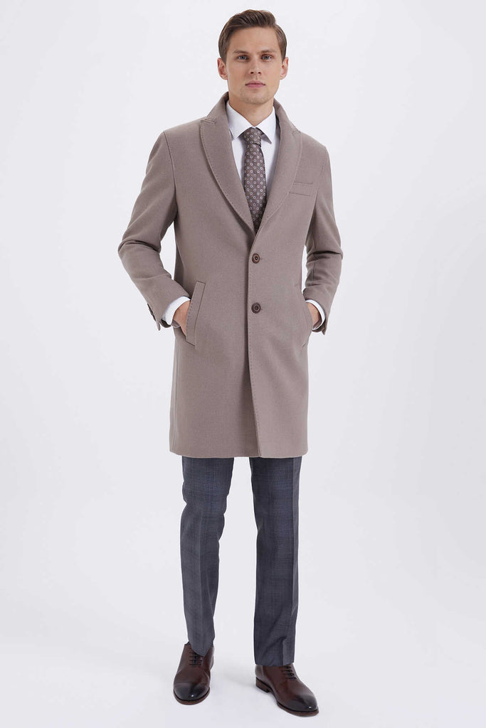 Slim Fit Cachet Wool Blend Mink Overcoat - SAYKI