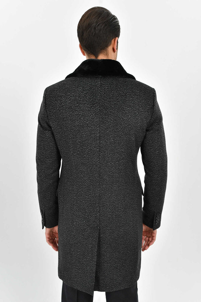 Slim Fit Cachet Wool Blend Navy Overcoat Charcoal D. - MIB