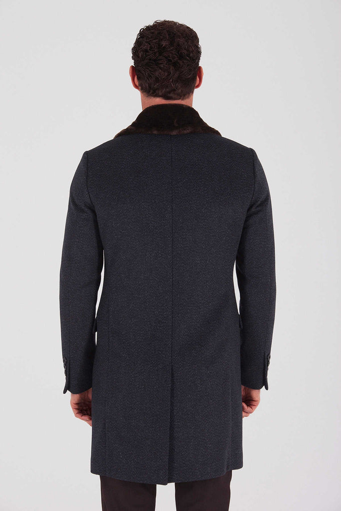 Slim Fit Cachet Wool Blend Navy Overcoat Navy D. - MIB