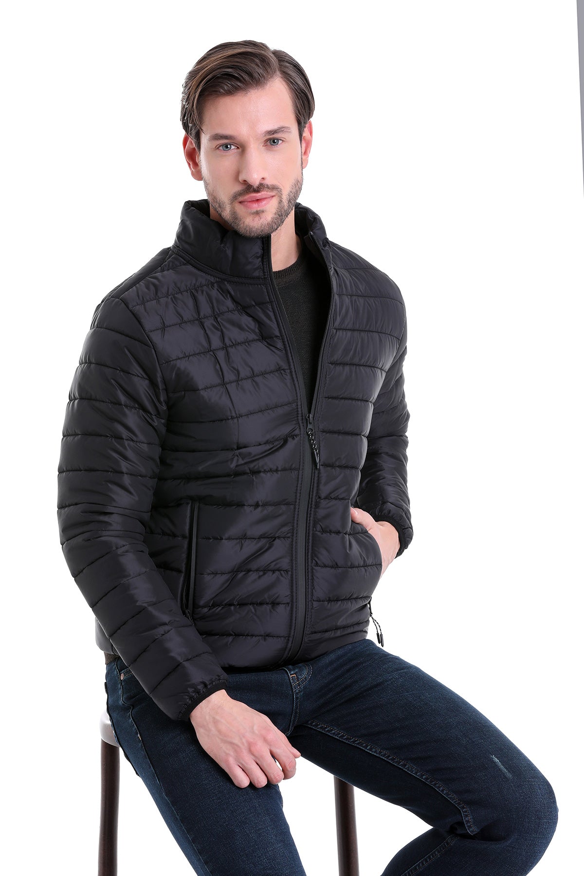 Slim Fit Ceasar Black Padded Coat - SAYKI