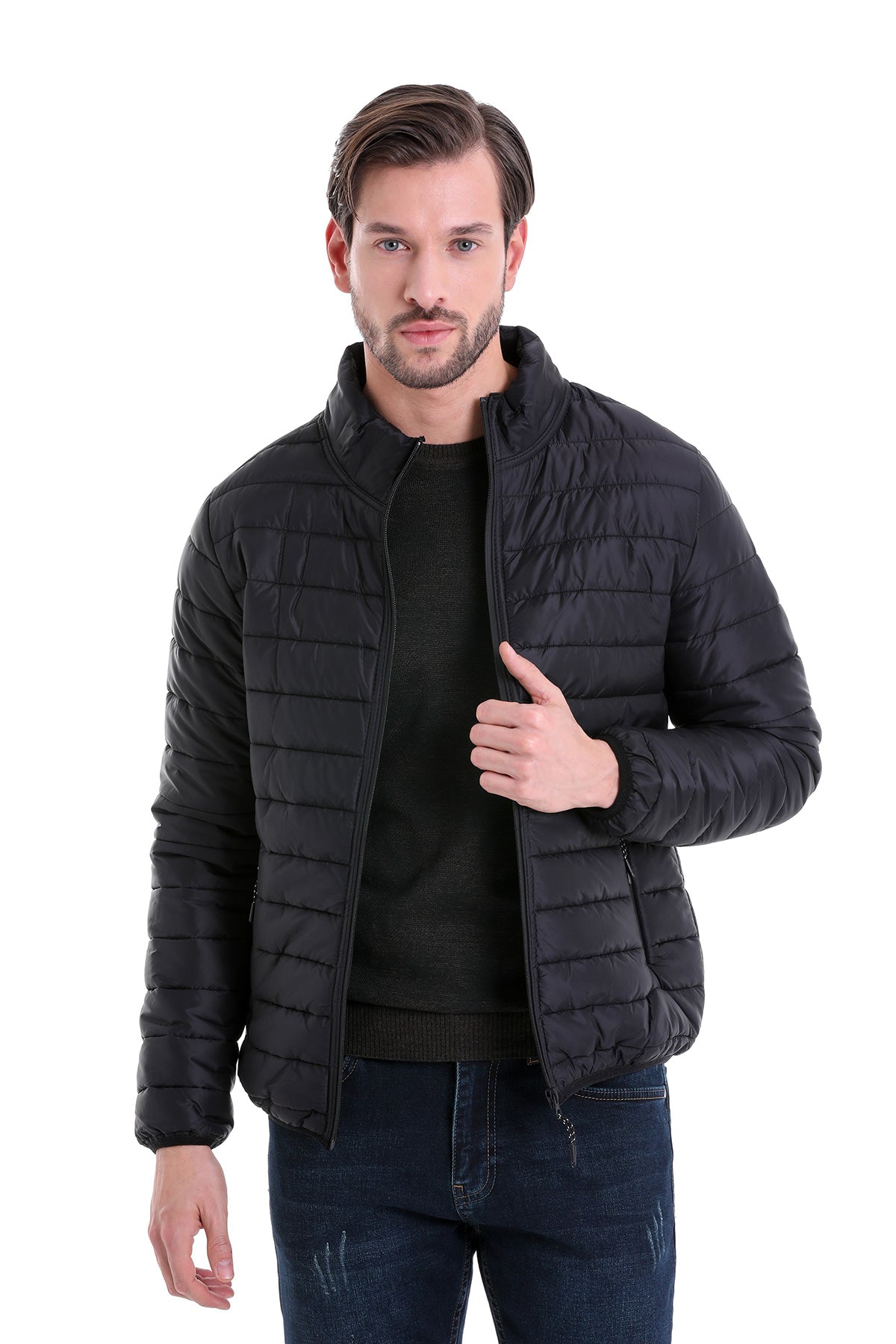 Slim Fit Ceasar Black Padded Coat - SAYKI