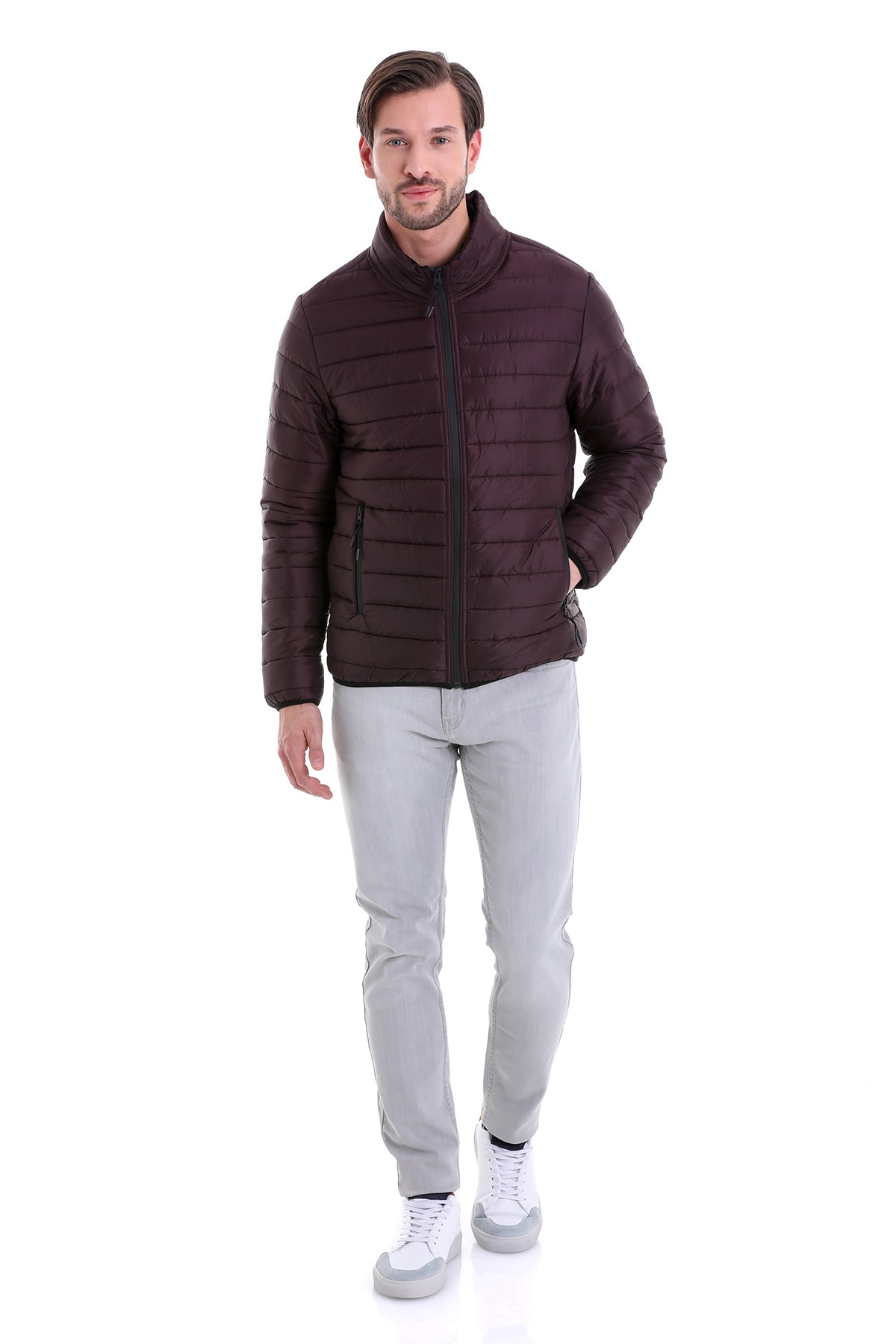 Slim Fit Ceasar Burgundy Padded Coat - SAYKI