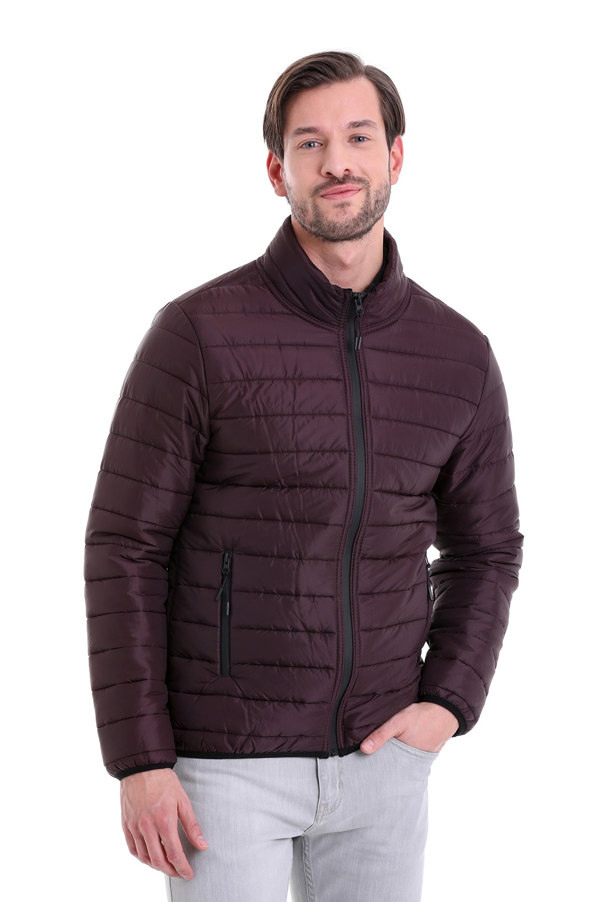 Slim Fit Ceasar Burgundy Padded Coat - SAYKI