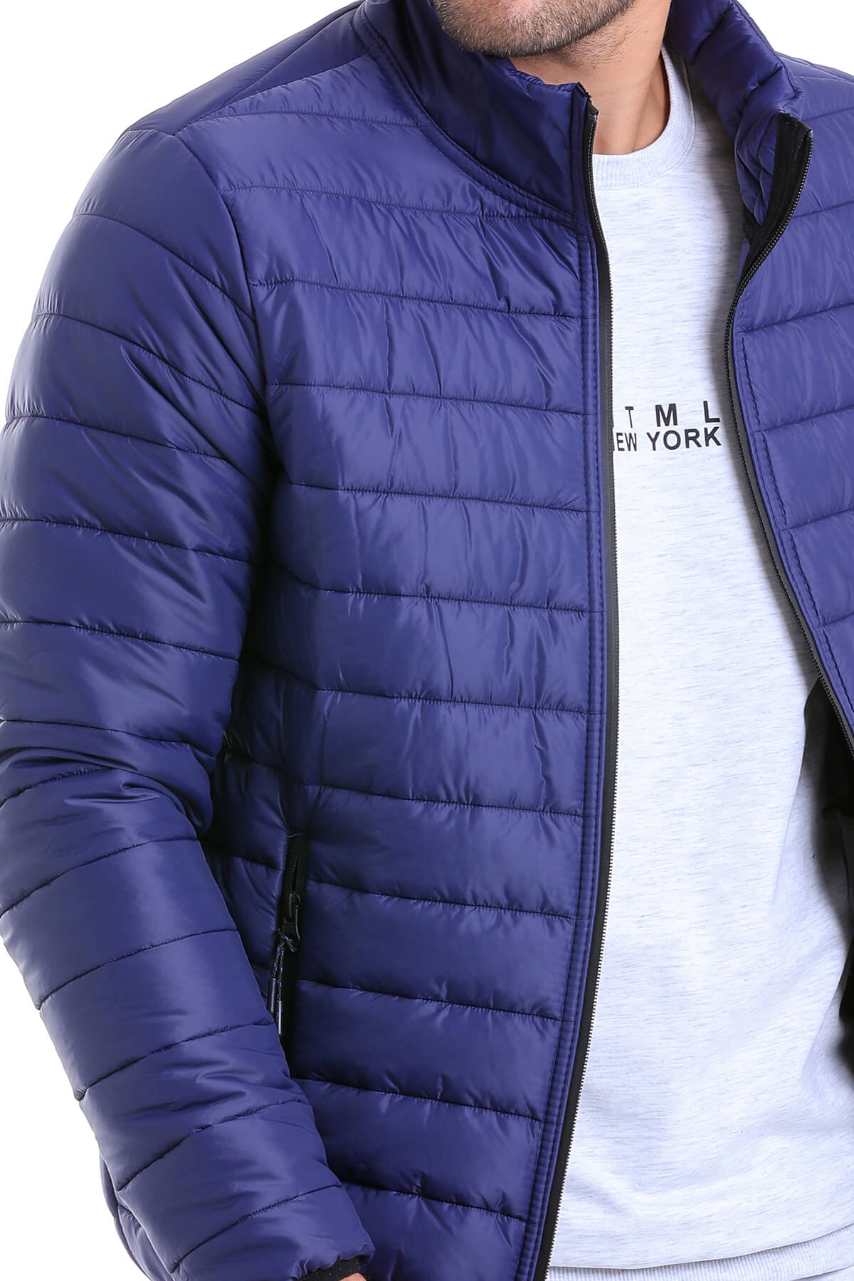 Slim Fit Ceasar Light Navy Padded Coat - SAYKI