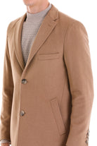 Slim Fit Chest Pocket Notch Lapel Camel Wool Blend Overcoat