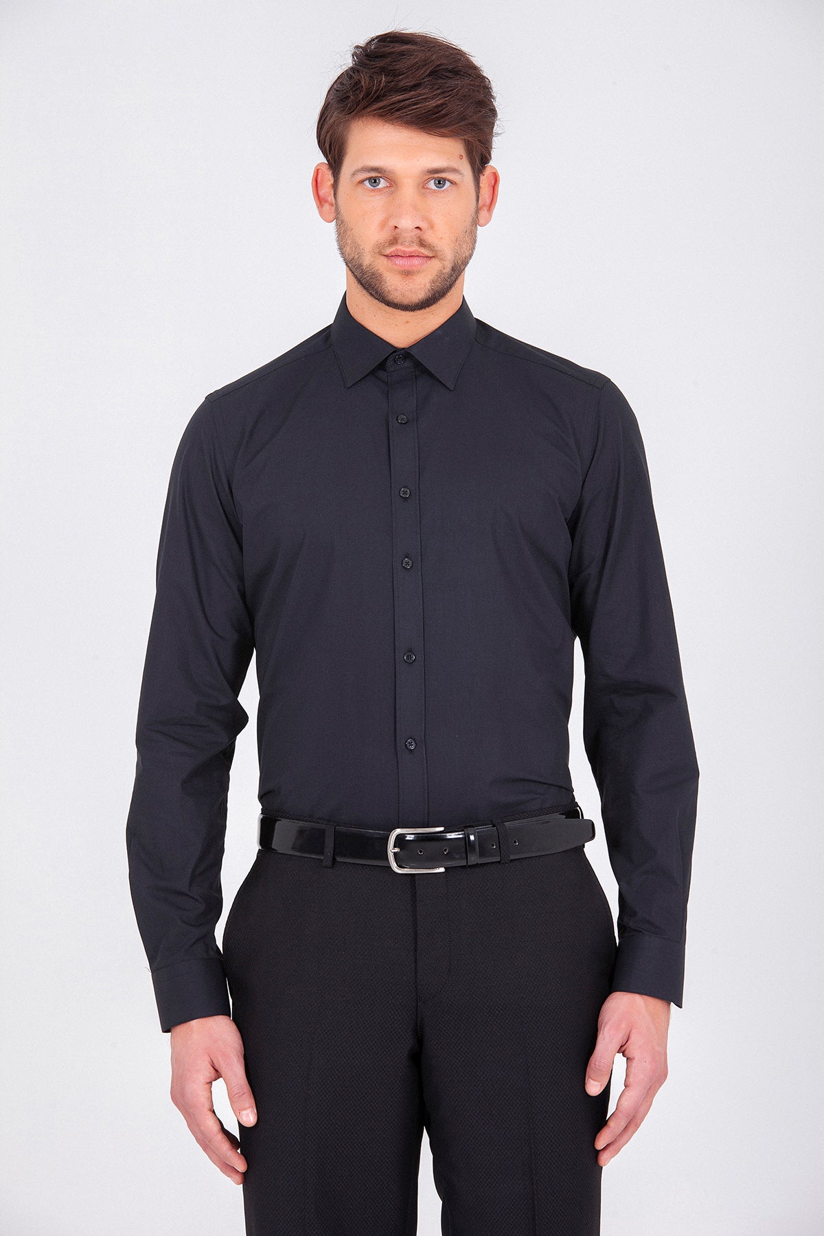 Slim Fit Cotton Black Dress Shirt - MIB