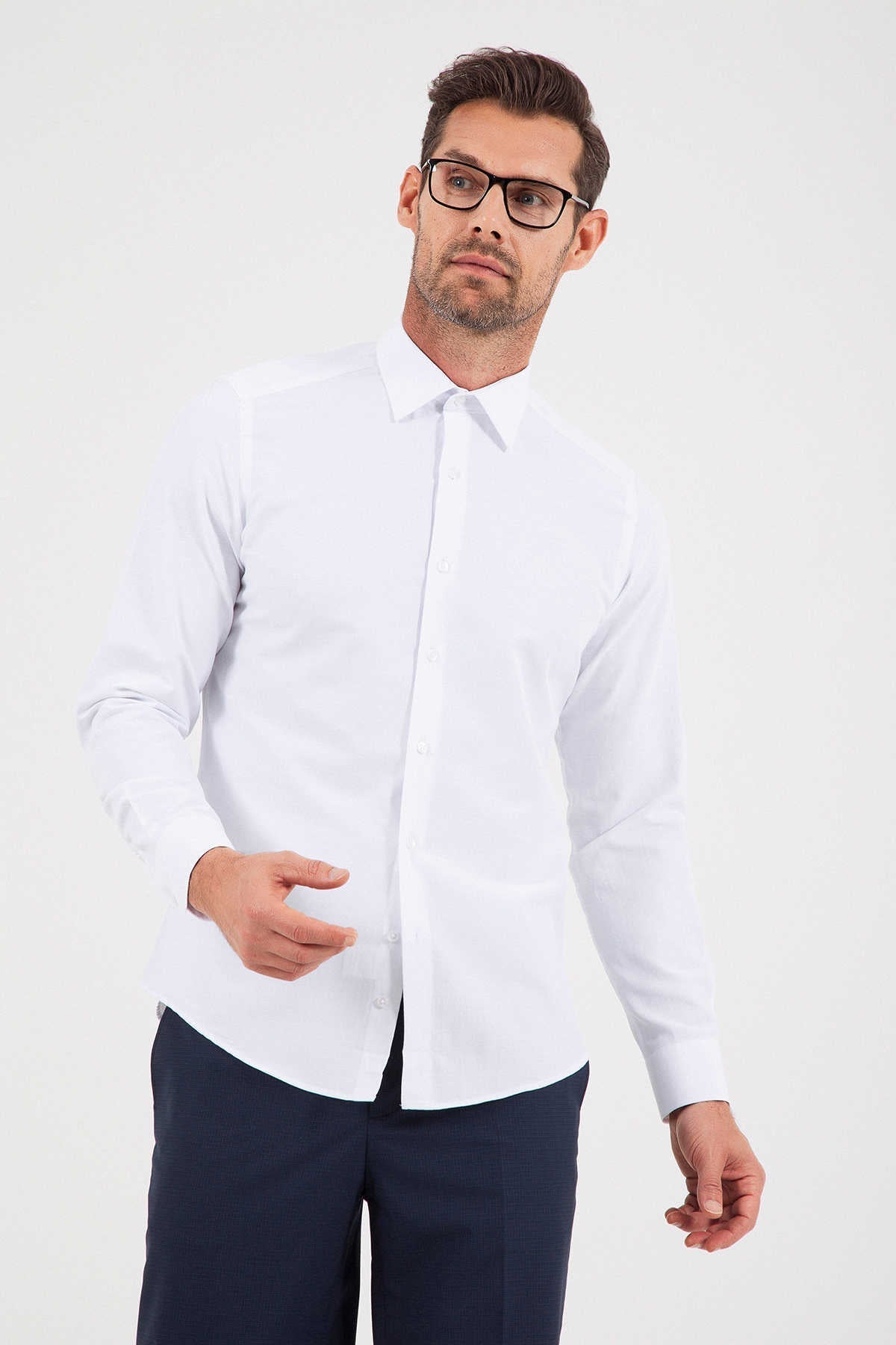 Slim Fit Cotton Blend White Dress Shirt - MIB