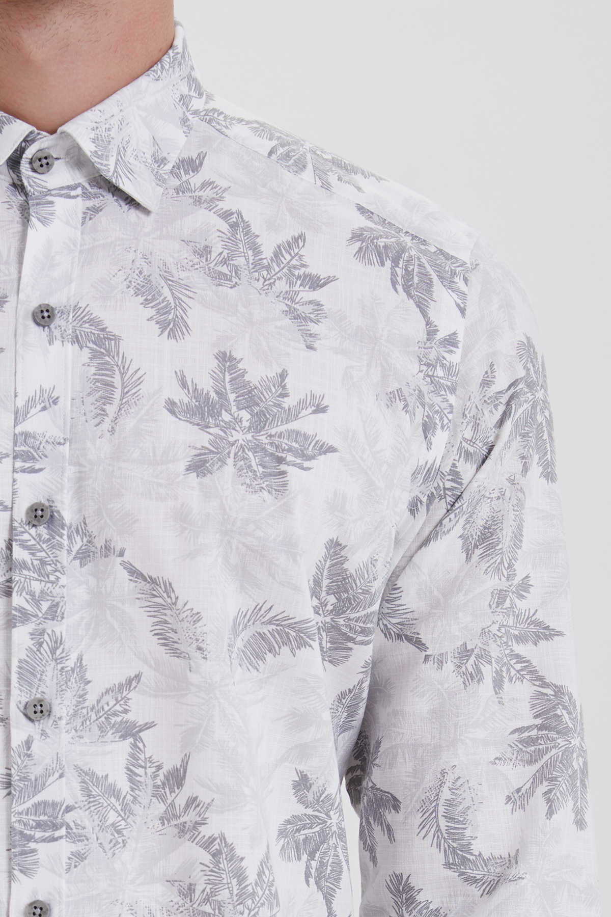 Slim Fit Cotton Gray Floral Printed Casual Shirt - MIB