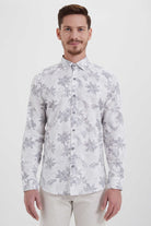 Slim Fit Cotton Gray Floral Printed Casual Shirt - MIB