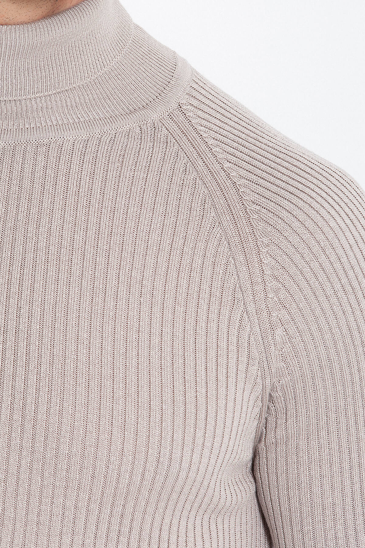 Slim Fit Dark Beige Turtleneck Sweater - SAYKI