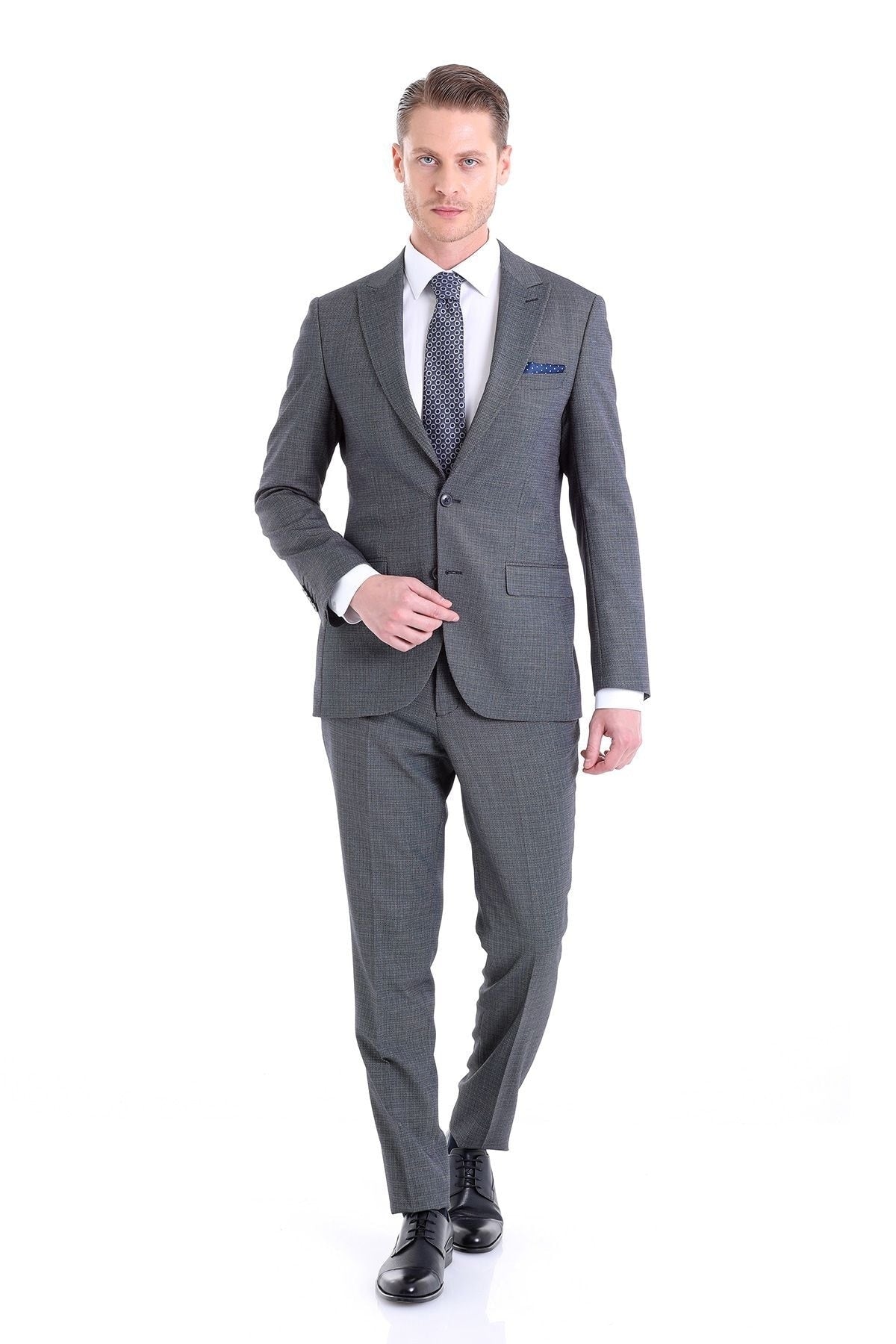 Slim Fit Dark Navy Peak Lapel Classic Suit - MIB