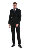 Slim Fit Double Breasted Black Wool Blend Classic Suit - MIB