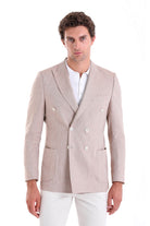 Slim Fit Double Breasted Brick Linen Casual Blazer - SAYKI