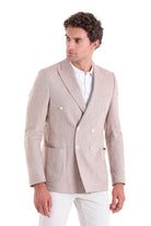 Slim Fit Double Breasted Brick Linen Casual Blazer - SAYKI