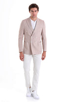 Slim Fit Double Breasted Brick Linen Casual Blazer - SAYKI