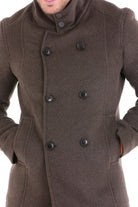 Slim Fit Double Breasted Brown Wool Blend Coat - SAYKI