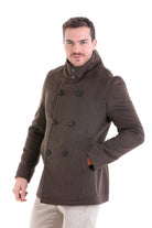 Slim Fit Double Breasted Brown Wool Blend Coat - SAYKI