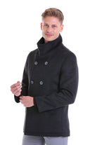 Slim Fit Double Breasted Charcoal Wool Blend Coat - SAYKI