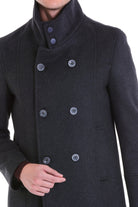 Slim Fit Double Breasted Charcoal Wool Blend Coat - SAYKI