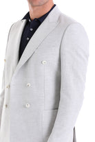 Slim Fit Double Breasted Gray Linen Casual Blazer - SAYKI