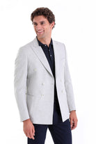 Slim Fit Double Breasted Gray Linen Casual Blazer - SAYKI