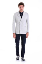 Slim Fit Double Breasted Gray Linen Casual Blazer - SAYKI