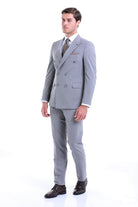 Slim Fit Double Breasted Gray Striped Casual Suit - MIB