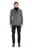 Slim Fit Double Breasted Gray Wool Blend Coat - SAYKI