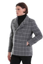 Slim Fit Double Breasted Gray Wool Blend Coat - SAYKI