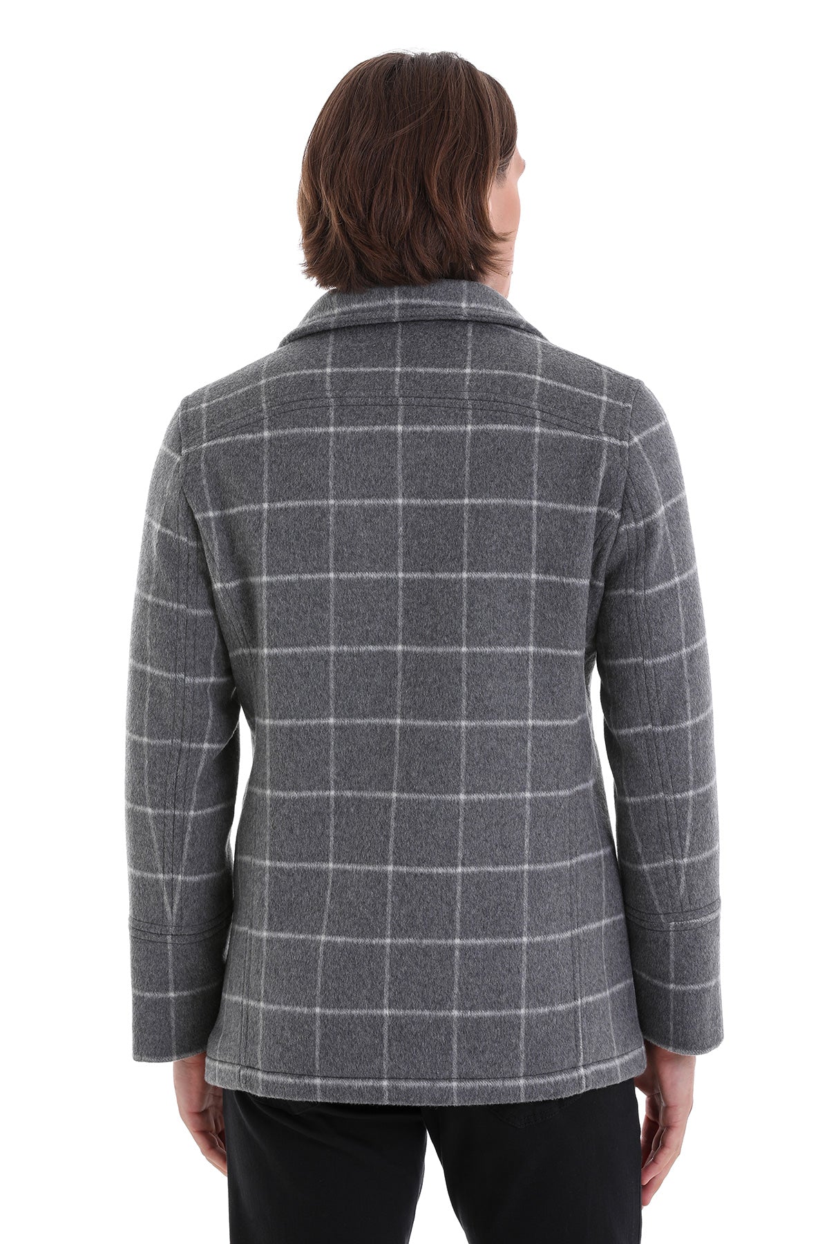 Slim Fit Double Breasted Gray Wool Blend Coat - SAYKI