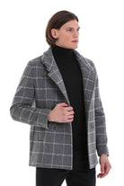 Slim Fit Double Breasted Gray Wool Blend Coat - SAYKI