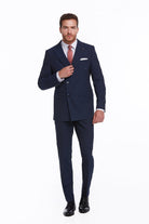 Slim Fit Double Breasted Hairline Stripe Navy Casual Suit