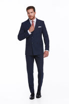 Slim Fit Double Breasted Hairline Stripe Navy Casual Suit