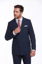 Slim Fit Double Breasted Hairline Stripe Navy Casual Suit