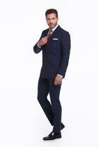 Slim Fit Double Breasted Hairline Stripe Navy Casual Suit