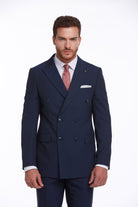 Slim Fit Double Breasted Hairline Stripe Navy Casual Suit