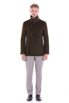 Slim Fit Double Breasted Khaki Wool Blend Coat - SAYKI