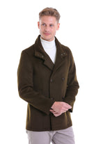 Slim Fit Double Breasted Khaki Wool Blend Coat - SAYKI