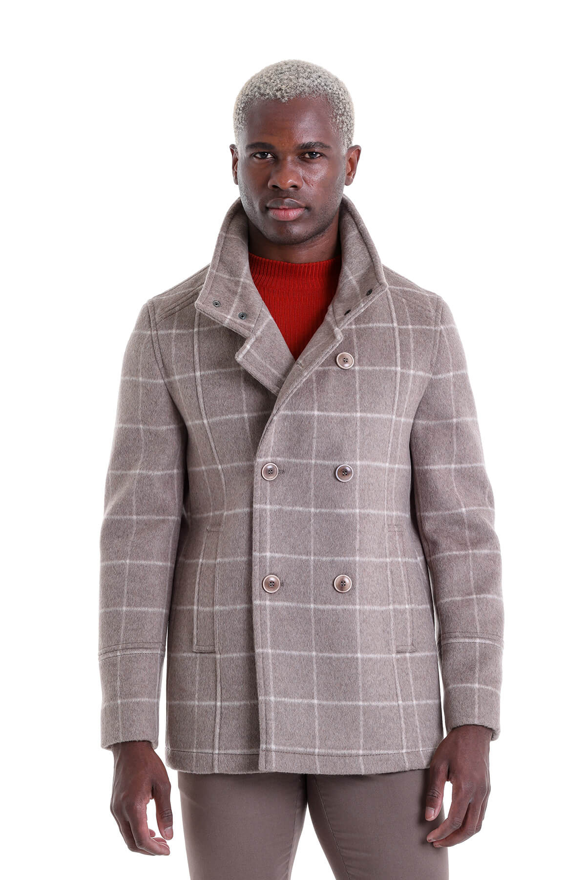 Slim Fit Double Breasted Mink Wool Blend Coat - SAYKI