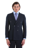 Slim Fit Double Breasted Navy Linen Casual Blazer - SAYKI