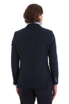 Slim Fit Double Breasted Navy Linen Casual Blazer - SAYKI