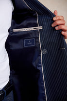 Slim Fit Double Breasted Navy Stripe Wool Blend Classic