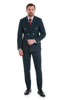 Slim Fit Double Breasted Navy Striped Casual Suit - MIB