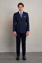 Slim Fit Double Breasted Navy Wool Blend Classic Suit - MIB