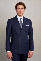 Slim Fit Double Breasted Navy Wool Blend Classic Suit - MIB