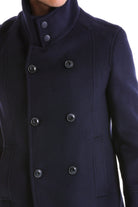 Slim Fit Double Breasted Navy Wool Blend Coat - SAYKI